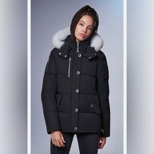 Moose Knuckles 3Q Black Puffer Jacket with White Fur Hood